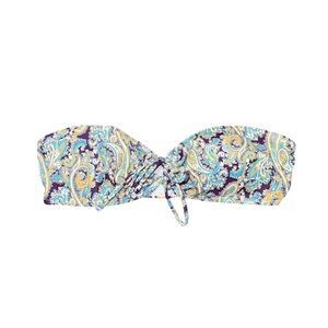 Paisley Print Bandeau Strapless Bikini Top Swimwear Colorful Boho Tie Front Cute